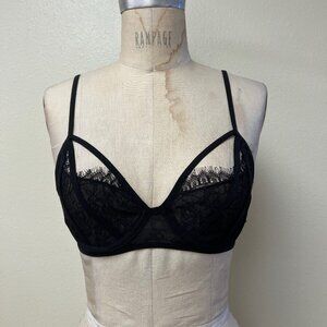 NWT Nasty Gal Lace Peek A Boo Cut Out Black Bra 34 C